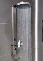 Colonne de douche de luxe Wayon en bronze brossé avec thermostat numérique, pommeau de douche carré effet pluie, douchette à main et fonction massage pour hôtels