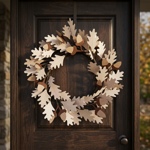 Couronne de Noël rustique en métal avec feuilles de chêne, fleurs décoratives faites à la main, couronne ronde non éclairée, emballage en une seule pièce - Product Image 6