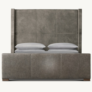 Comfort Wood Bedroom Furniture Sets Handmade Long-Term Use Livingroom Indoor <strong>Italy</strong> <strong>Leather</strong> for King Bed with Footboard - Product Image 1