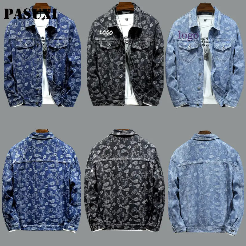 PASUXI 2023 Newest Jacket Denim Man Wholesale Custom Men Outdoor Wear Print Denim Jacket Plus Size Men's Jackets