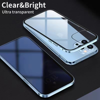 Coque de téléphone de confidentialité à couverture intégrale avant et arrière en verre trempé magnétique avec cadre métallique pour iPhone 17 16 15 14 13 12 Pro Max