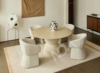 Table à manger ronde moderne avec plateau en pierre de travertin et base en corde, table artistique pour hôtel, appartement ou projet commercial
