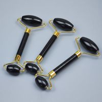 Ensemble de rouleaux de jade noir naturel et bâtonnets Gua Sha, masseur facial et oculaire double tête, avec capuchons en silicone silencieux, pour soins de la peau et spa à domicile