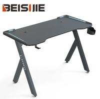 Table de jeu en forme de L KY-1 avec 4+3 lumières RGB, plateau P2 de 15 mm, pieds en acier de 1,2 mm, porte-gobelet et crochet pour casque