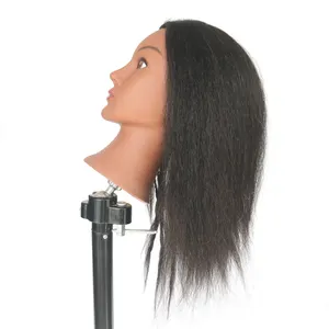 100 Real Hair Cosmetology Training Head Hair Salon Braiding Practice Mannequin Head With Yaky Hair For America Black Women