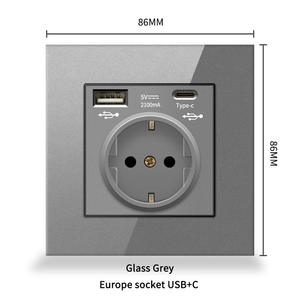 Panneau en verre cristal 86*86mm <span class=keywords><strong>Prise</strong></span> allemande avec 1 <span class=keywords><strong>USB</strong></span> et 1 port de charge Type <span class=keywords><strong>C</strong></span> - Product Image 3