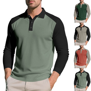 Cross-Border para <span class=keywords><strong>Amazon</strong></span>, Camiseta deportiva informal de <span class=keywords><strong>manga</strong></span> <span class=keywords><strong>larga</strong></span> para <span class=keywords><strong>hombre</strong></span>, camiseta de otoño, cuello vuelto, malla de piqué de bloque de Color - Product Image 4