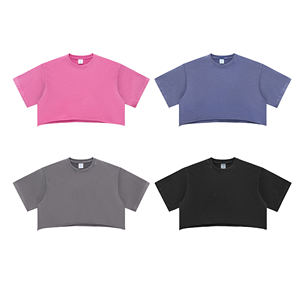 280GSM Camiseta de algodón lavado Camiseta de manga corta de gran tamaño desgastada para mujer - Product Image 2