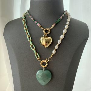 <span class=keywords><strong>BD</strong></span>- B5273 Collier pendentif coeur magnifique collier chaîne en métal perlé collier de perles pour femmes et filles - Product Image 1