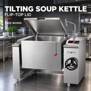 Tilting <b>Soup</b> <b>Kettle</b> Electric Stainless Steel 15-30 kW Flip Top Lid Commercial Cooking Equipment - Product Image 3
