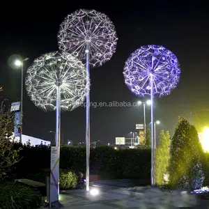 Modern Large Garden Outdoor Art Metal Stainless Steel Lighted Dandelion Sculpture