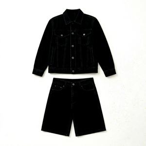 Custom <b>Men's</b> Slim Fit Spring Woven Solid Denim <b>Jacket</b> Pants Sets Breathable Hooded High Quality Streetwear 100% Cotton Outerwear - Product Image 1