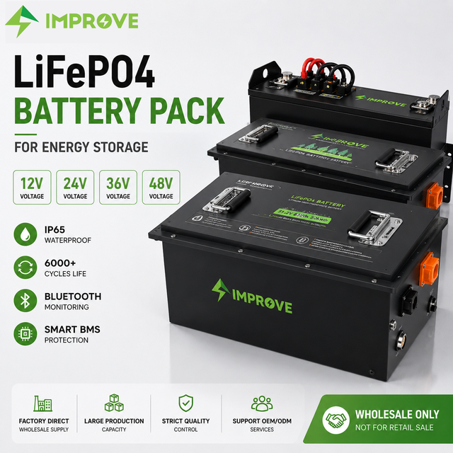 Factory Wholesale 12V 24V 48V LiFePO4 Battery Pack Deep Cycle Solar Smart BMS Bluetooth Anti-Slip Design 6000 Cycles OEM
