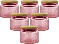 Petits pots en verre décoratifs roses vintage de 4 oz avec couvercles hermétiques en bambou pour épices de cuisine, fabrication de bougies, salle de bain