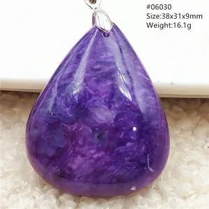 Perhiasan Liontin <span class=keywords><strong>Hati</strong></span> Kristal Charoite Ungu Alami Rantai Bambu Unisex Kalung Fashion Trendi AAAAAA - Product Image 5