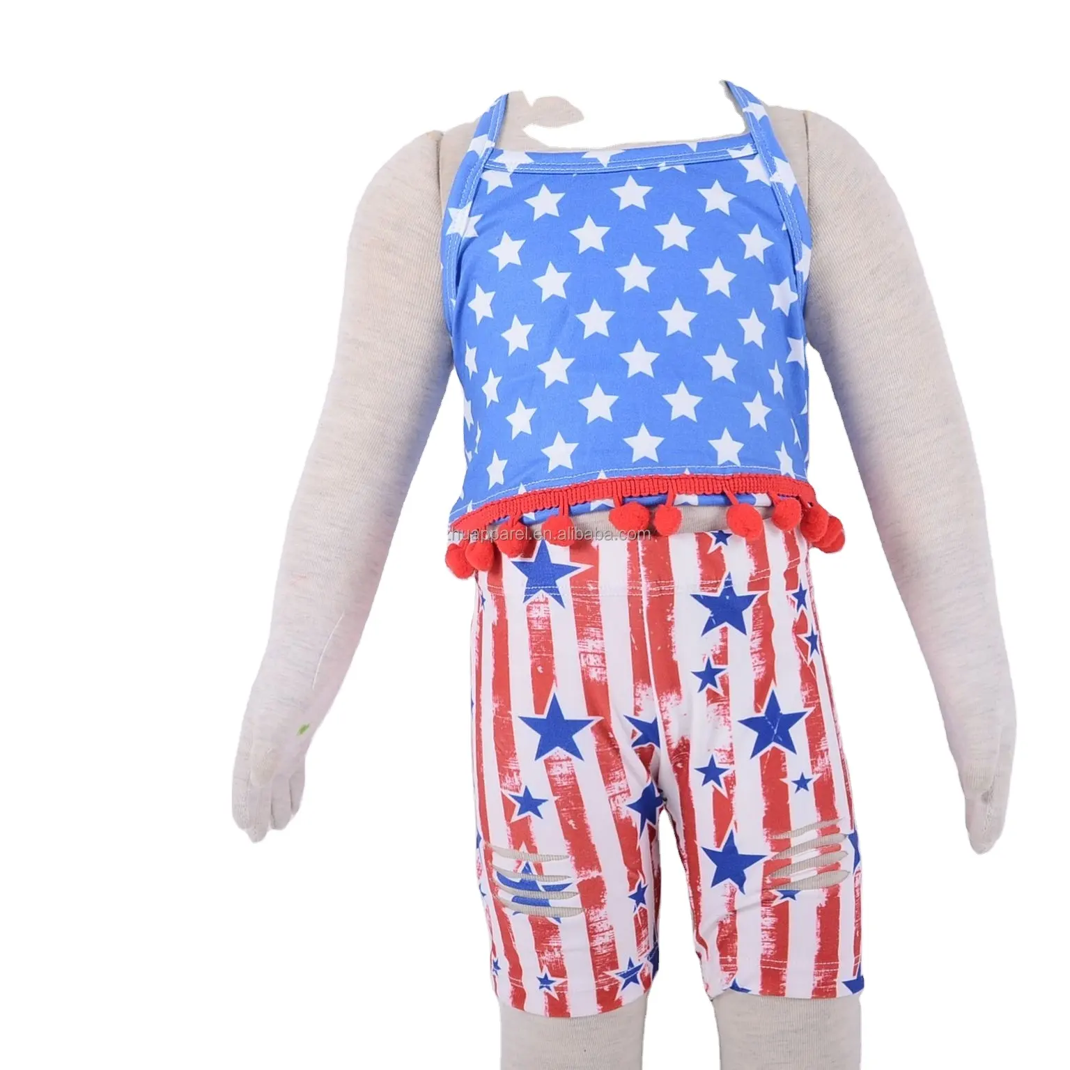 Abd beş noktalı yıldız baskı bebek seti amerikan bağımsızlık günü 2 adet bebek kız backless suit