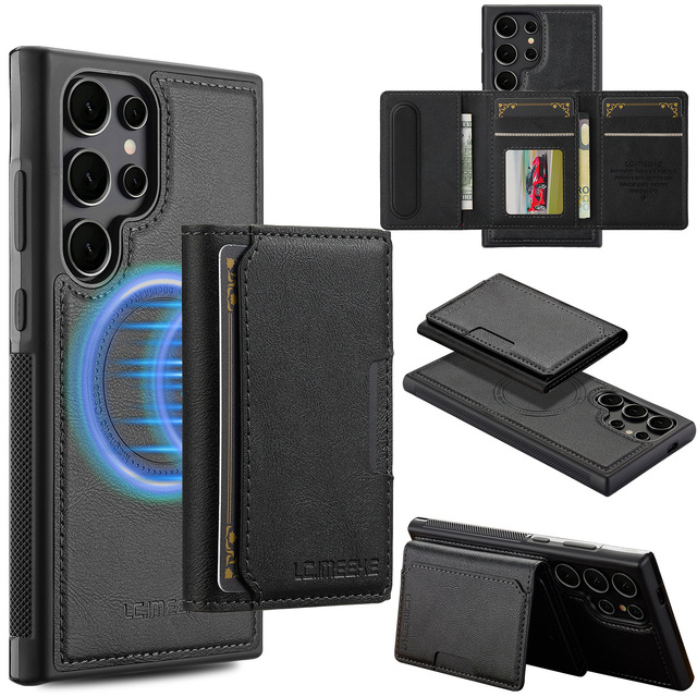 Luxury RFID Magnetic Detachable Card Pocket Wallet Leather Phone Case for Samsung Galaxy S26 Ultra S25 FE A57