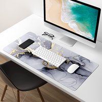 Clavier d'ordinateur XXL en marbre noir avec bords cousus et tapis de souris de jeu antidérapant