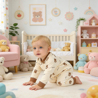 Combinaison pour nouveau-né Kaka Bear en coton doux et pur, respirante, pour bébés garçons et filles de 0 à 12 mois, manches longues, boutons pression, motif dessin animé