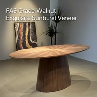 Table à manger ovale en bois massif de style rétro, couleur noyer vintage, table en marqueterie pour projets d'appartements et de villas