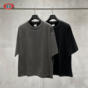 Camiseta <span class=keywords><strong>Negra</strong></span> Extra Grande Personalizada, de Corte Cuadrado, 285 g/m², Estilo Urbano Vintage, Talla Grande para <span class=keywords><strong>Hombre</strong></span>, Manga Corta - Product Image 3