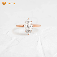 Bague de fiançailles en diamant de laboratoire 1 carat taille marquise 6 griffes en or jaune massif 14 carats, bague solitaire de mariage en joaillerie fine pour femme