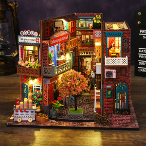 En gros, Kit DIY de niche à livres en bois style Rue de Shanghai ancienne, Modèle de maison de poupée miniature 3D avec éclairage LED, <span class=keywords><strong>D</strong></span>écoration de table, Ornement, Cadeau - Product Image 5
