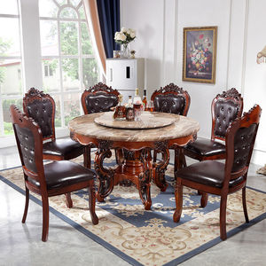 Tavolo da Pranzo Rotondo con Sedie <span class=keywords><strong>in</strong></span> Stile Americano, Legno Massello e Piano <span class=keywords><strong>in</strong></span> Marmo Naturale, Bestseller - Product Image 4