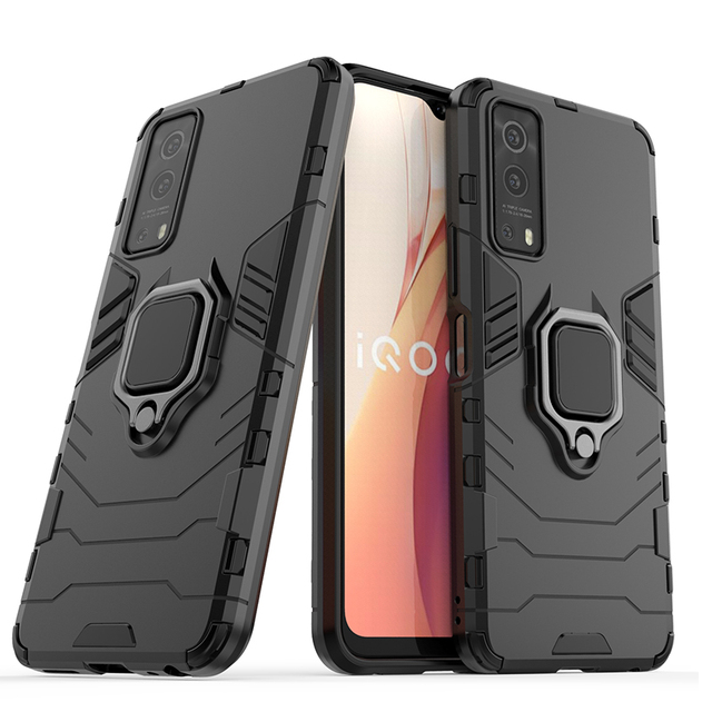 For VIVO IQOO Z3 X60 Pro Plus V21 5G 2 in 1 Shockproof Luxury Magnetic Ring Back Cover Designer Cell Phone case Set Wholesale