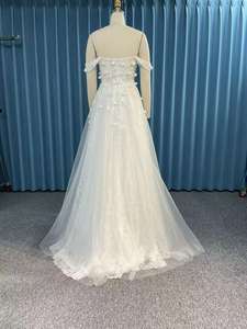 Abiti da Sposa a Linea A con Design alla Moda, Allacciatura Posteriore, Maniche Corte, Ricami, Vestito Nuziale Lungo fino al Pavimento - Product Image 4