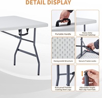 Table de salle à manger pliable moderne en plastique blanc de 1,5 mètre avec poignée de transport pour une utilisation intérieure et extérieure