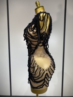Costume de scène pour femmes, robe courte sexy en maille avec chaînes en strass, tenue de soirée en boîte de nuit