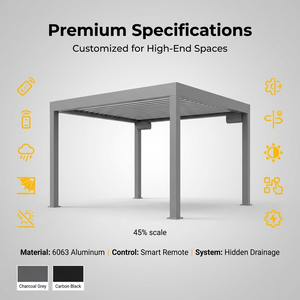 ชุดเพอร์โกลาอะลูมิเนียมเคลือบสีฝุ่นแบบโมเดิร์น พร้อมตัวเลือกแผงโซลาร์เซลล์ LED ประกอบง่ายสำหรับระเบียง ที่จอดรถ โรงรถ และตกแต่งภายนอก - Product Image 6