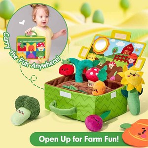 Jouet sensoriel Montessori pour bébé, fruits, légumes, jardin, plante en peluche, <span class=keywords><strong>carotte</strong></span>, fleur avec hochets, miroir, textures, tissus froissés - Product Image 2