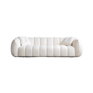 Canapé droit en tissu chenille rétro français, style crème moderne, pour petit salon de style mid-century - Product Image 5