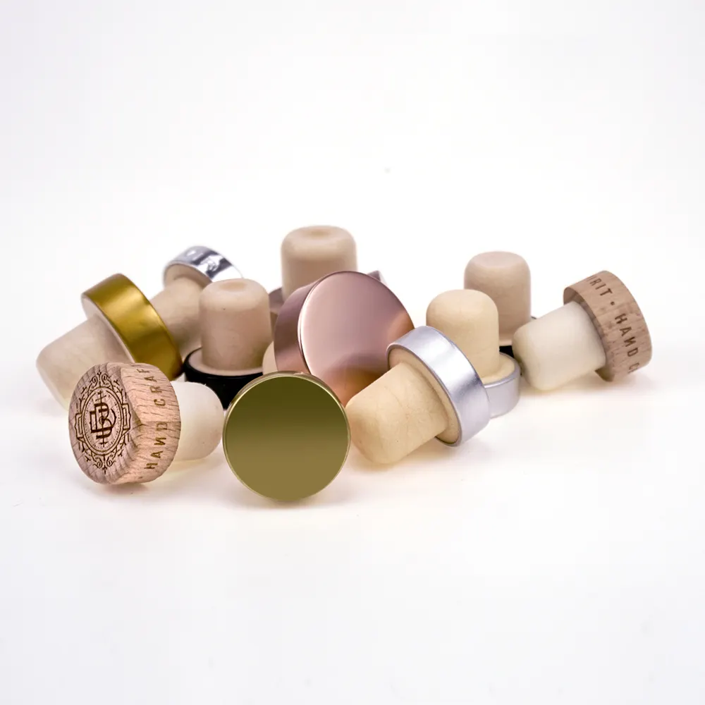 맞춤형 나무 빈 조각 로고 와인 마개 병 마개 와인 코르크 T-플러그 코르크 씰링 플러그 병 뚜껑 제조업체