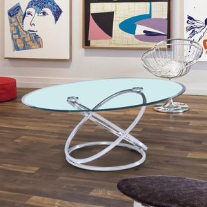 Gran oferta, mesa de centro de vidrio templado con Base cromada de diseño moderno con tapa transparente para sala de estar, muebles al por mayor - Product Image 5