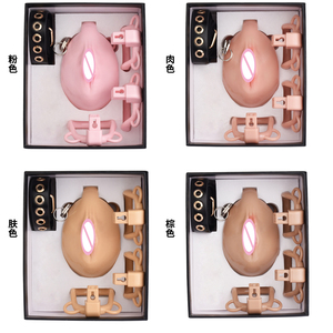 FRRK Cage de chasteté pour hommes, couverture complète, réaliste, texture vaginale, en plastique dur, avec 4 anneaux de pénis, nouvelle simulation - Product Image 4