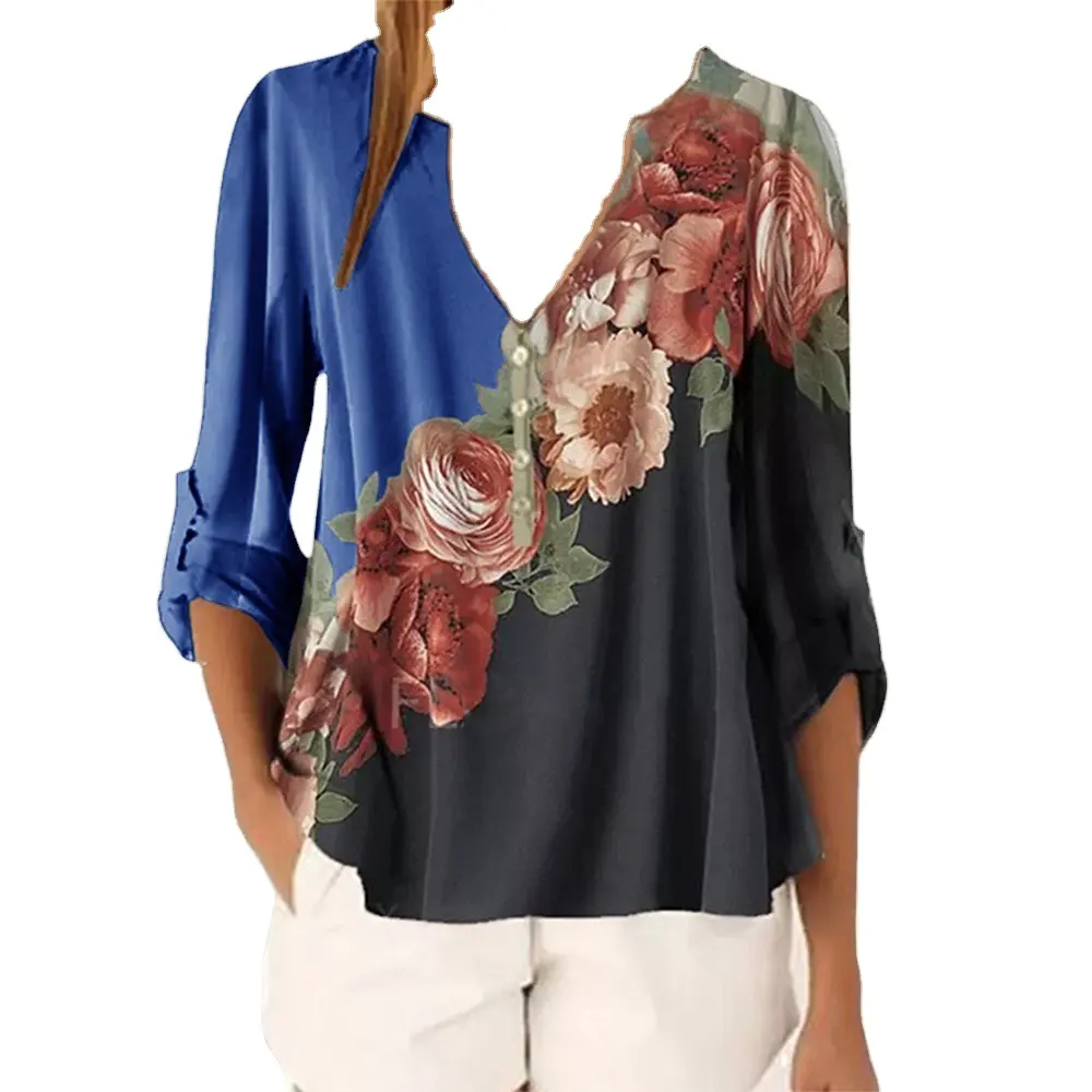 Summer Floral Print Women Blouse 5XL Plus Size Blouses Half Sleeve Beach Shirt Office Work Shirts Blusas Feminina Top
