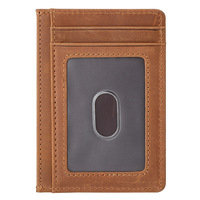 Portefeuille minimaliste fin unisexe avec poche avant en cuir véritable, porte-cartes en cuir Crazy Horse