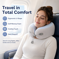 Oreiller ergonomique en U unisexe pour le cou, protection avancée, mousse à mémoire de forme haute densité, housse en soie glacée pour les voyages en avion/le bureau - Personnalisable