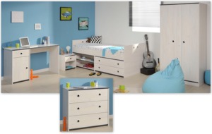 Ensemble de meubles de chambre d'enfant OEM pour filles, lit en bois avec tiroirs de rangement, armoire, table de chevet et <span class=keywords><strong>commode</strong></span> - Product Image 4