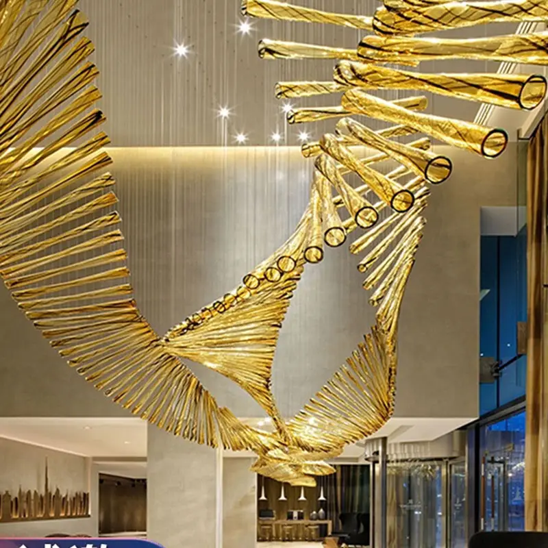 Modern büyük yaratıcı Spiral sanat cam tüp kolye ışık otel