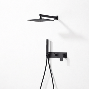 Juego de ducha de mano de triple grifo oculto en oro cepillado, mezclador de pared antideslustre con rociador de masaje para baños modernos de lujo - Product Image 1