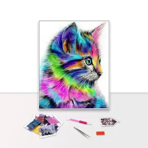 Wholesale 5d Diy Diamond Painting Kit Colorful Cat Kitten Creative Painting Full Diamond Ab Diamond custom designed handmade hom