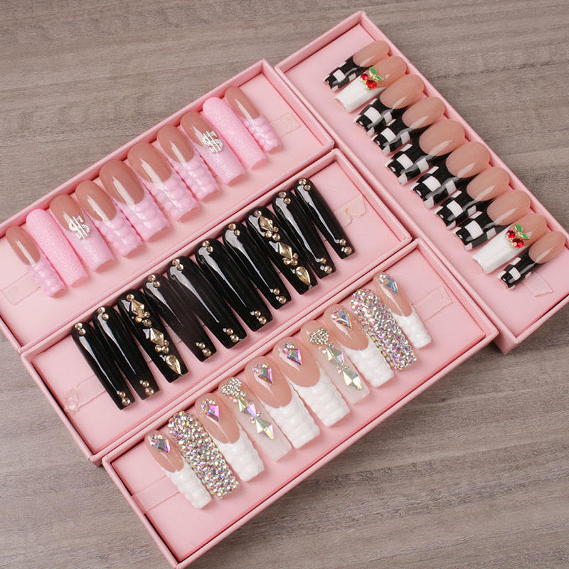 Handmade 3D Luxury INS Style Acrylic False Nails High Quality Sparkling Rhinestone Flower Wholesale Artificial Fingernails