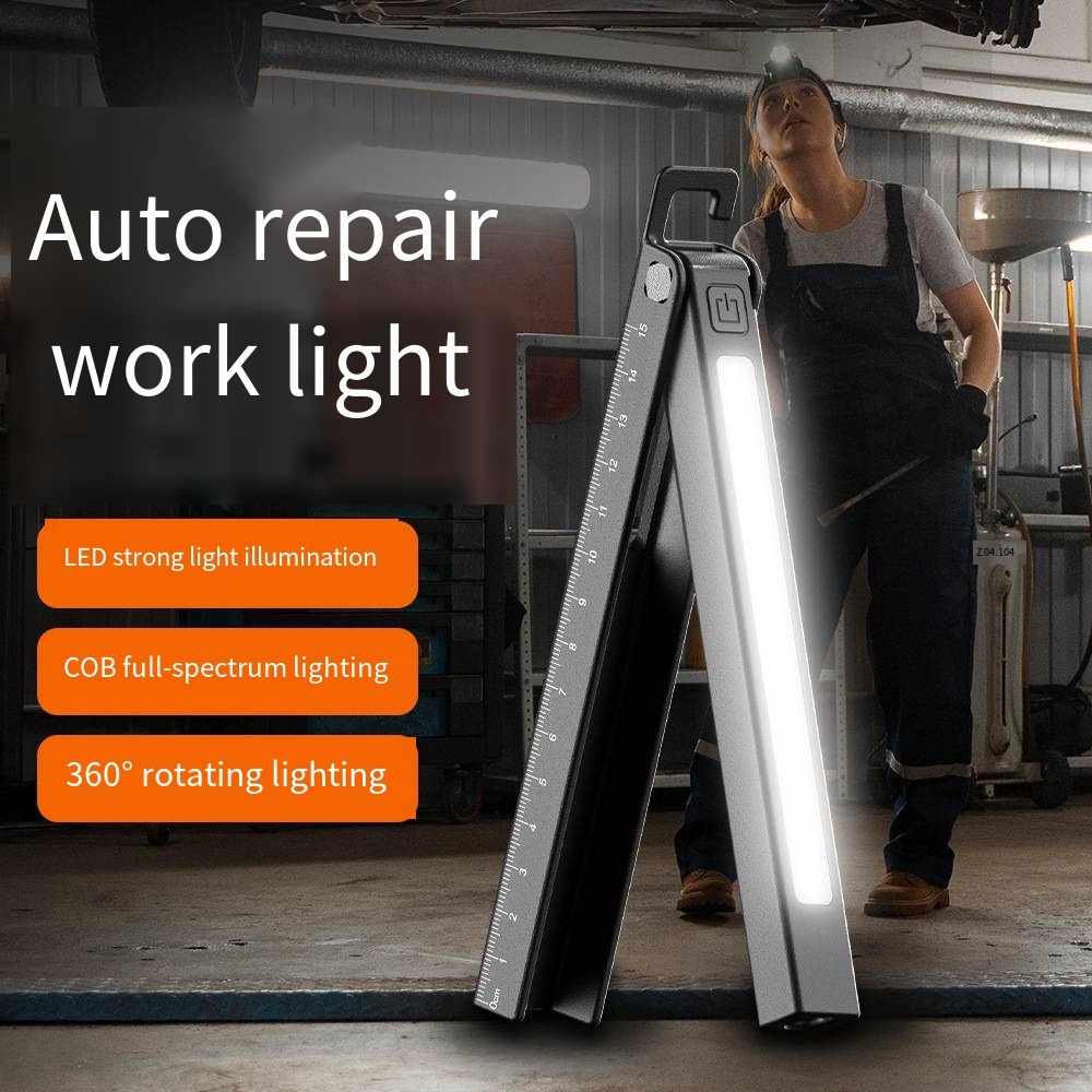 Cross-border New Three-light Source Magnetic Suction Folding Work Light USB Charging Screen Display Scale LED Repair Flashlight