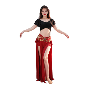Jupe de haut à col en V horizontal sexy en gros, déguisement de costumes, ensemble d'entraînement de danse pour la pratique de la danse orientale - Product Image 1