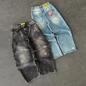 Мужские джинсы в стиле Y2K с вышивкой, прямые, свободные, винтажные, с эффектом кислотной стирки, больших размеров - Product Image 1