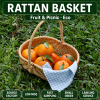 Multifunctionele duurzame Scandinavische grote ecovriendelijke waterdichte handgeweven vierkante fruitmand met PP rotan handvatten